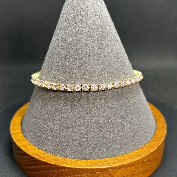 VTG Gold Over Sterling Silver 925 Pink Cubic Zirconia Tennis Bracelet Size 7.5''